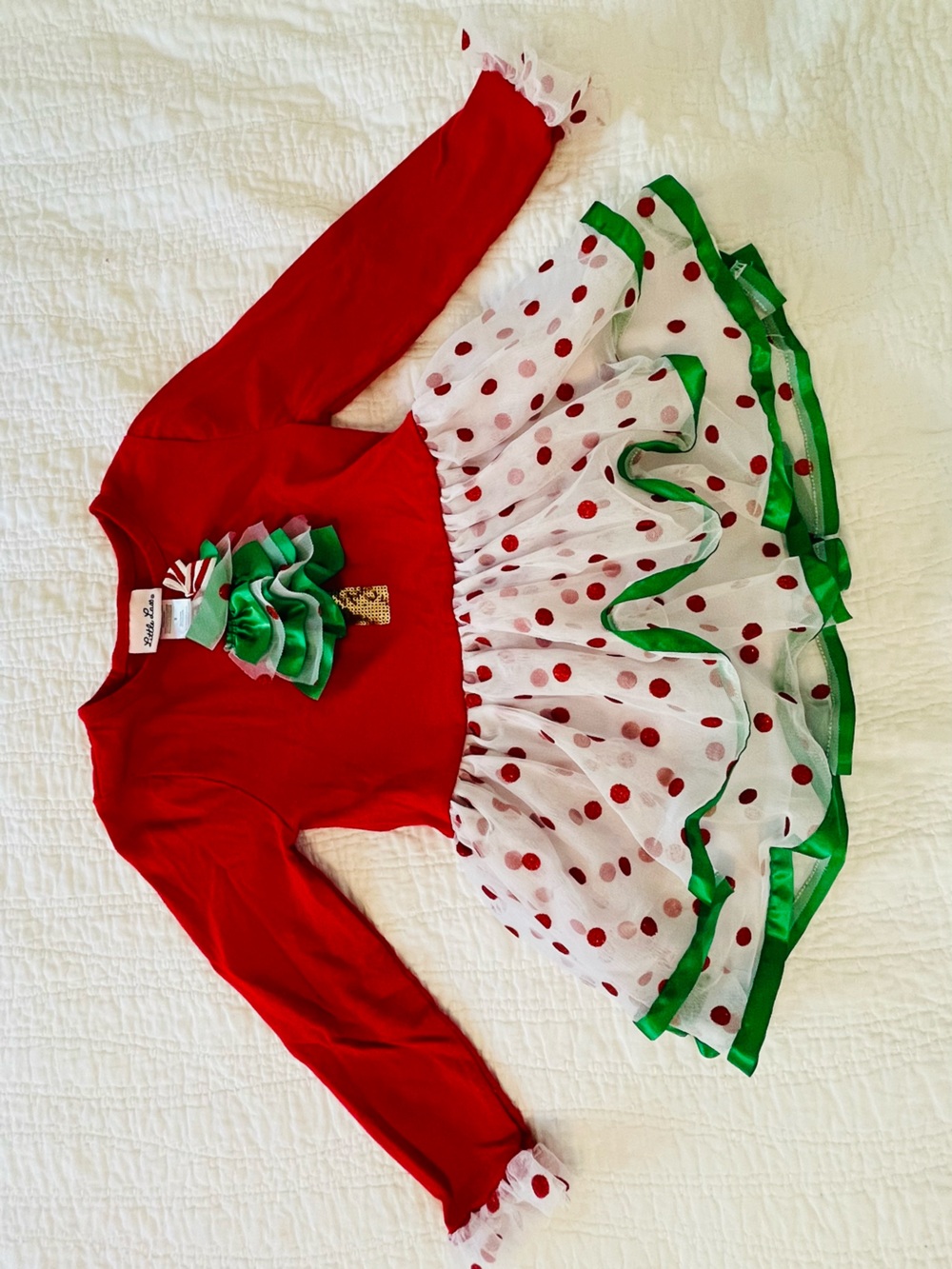 Holiday Red and White Polka Dot Kids Costume Dress - 3D Bow Detail